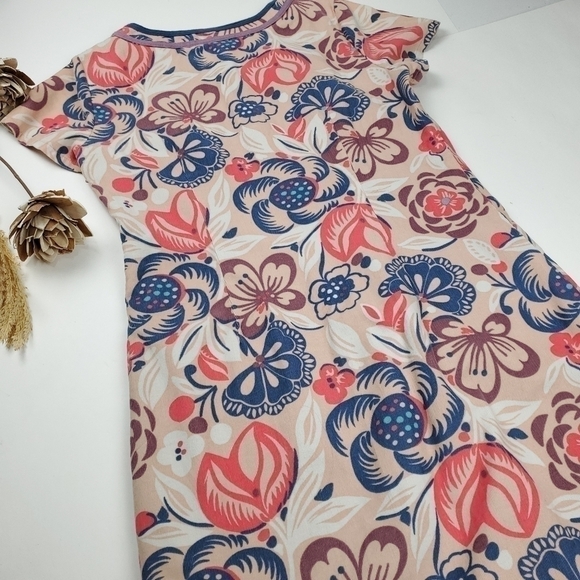 🔴 Anthropologie Boden Beige Coral Blue Floral Corded Boho Dress Sz 8R - Picture 12 of 15
